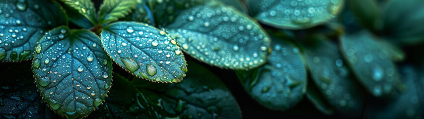 Close Up of a Green Leaf With Water Droplets - obrazy, fototapety, plakaty