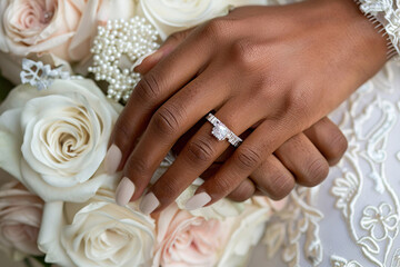 Obraz na płótnie Canvas bride and groom with white dress, wedding table setting wedding cake and decoration rings 