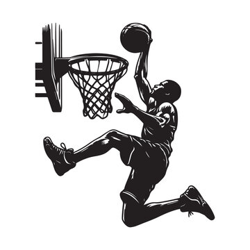 Hoops Heroics: Black and White Slam Dunk Silhouette"