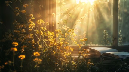 A book sitting on top of a window sill