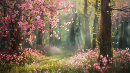 Raamstickers A forest filled with lots of pink flowers © Maria Starus