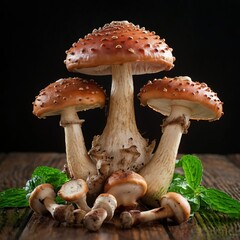 group of mushrooms on table concept ingredient fresh champignon concept vegetable