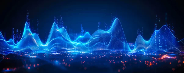 Foto op Plexiglas Dynamic and Vibrant Digital Waves Illustration with Particle Effects in Blue Hues Depicting Sound, Energy, or Data Flow in a Futuristic Concept © Bartek