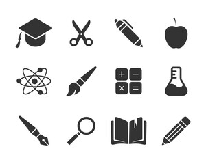 School education icon set. Flat vector illustration. White background.  