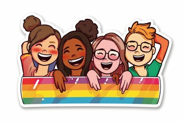 LGBTQ Sticker appreciation sticker design. Rainbow upbeat sticker motive love bond diversity Flag illustration. Colored lgbt parade demonstration lgbtq center. Gender speech and rights fanbase - obrazy, fototapety, plakaty