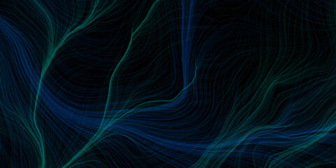 Acrylic abstract lines with wave swirl curve on pour black and blue gradient color liquid marble. Black texture of brush. scratched texture soft lines brushed steel, desktop wallpaper. etched into.