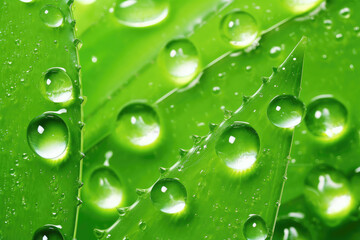 Fresh Dew Drops on Vibrant Green Leaf Close-up