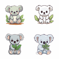 Koala (Koala with Eucalyptus Leaves). simple minimalist isolated in white background vector illustration