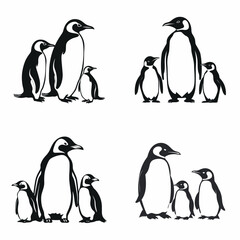 Penguin (Penguin Family Silhouette). simple minimalist isolated in white background vector illustration