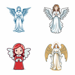 Christmas Angel (Traditional Angel Figurine). simple minimalist isolated in white background vector illustration