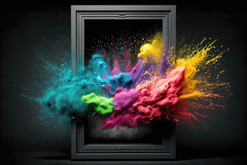 Vibrant Color Explosion from Picture Frame on Black