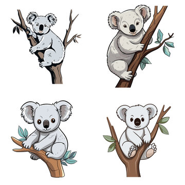Koala (Koala Climbing Tree). simple minimalist isolated in white background vector illustration