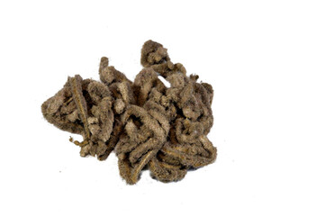 Accumulated dust and dirt, pile of dust accumulated and isolated on white background, the wind brings in trace amounts of pollen, fibres, and bits of soil, It's a health concern and cause breath issue