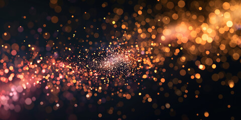 Vivid and dynamic fireworks burst with a sparkling spread of golden particles.