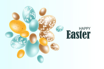 Happy Easter background. Multi-colored 3D eggs. Vector illustration.
