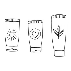 tube of cream set hand drawn in doodle style. minimalism, monochrome, scandinavian.