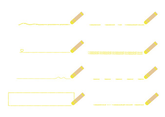 黄色のクレヨンで書いた手書き風のいろんな線　素材セット