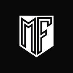 MF Letter Logo monogram shield geometric line inside shield design template