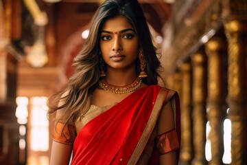 illustration of Real Photo of 20 year old indian hindu girl, Generative ai - obrazy, fototapety, plakaty