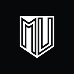 MU Letter Logo monogram shield geometric line inside shield design template