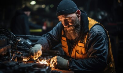 Experienced Mechanic Repairing a Car Engine