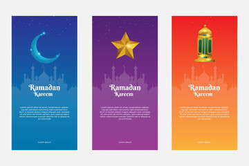 Ramadan banner template. banner design with beautiful lanterns, stars and moon