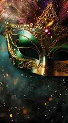 Carnival mask on glare background, suitable for design with copy space, Mardi Gras celebration.