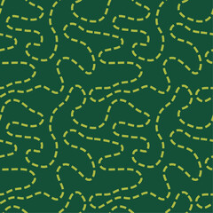 Hiking tracks, seamless vector pattern. Walking trail, dashed lines abstract design. Adventure, outdoor, background texture graphic.