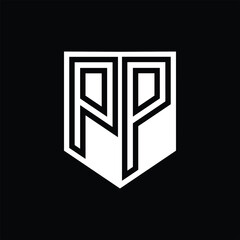 PP Letter Logo monogram shield geometric line inside shield design template