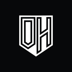 OH Letter Logo monogram shield geometric line inside shield design template