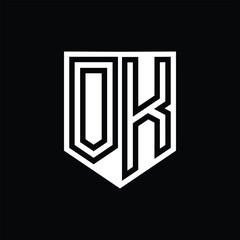 OK Letter Logo monogram shield geometric line inside shield design template