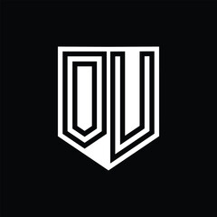 OU Letter Logo monogram shield geometric line inside shield design template