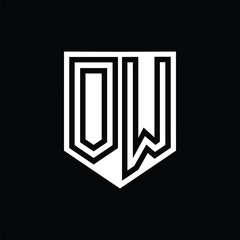 OW Letter Logo monogram shield geometric line inside shield design template