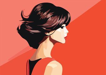 Vector illustration of a beautiful young woman with short hair Retro style