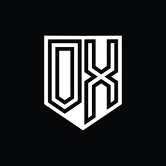 OX Letter Logo monogram shield geometric line inside shield design template