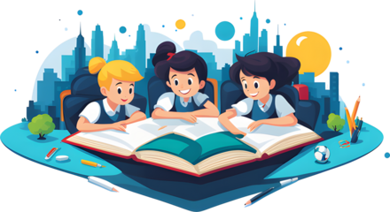 children reading a book