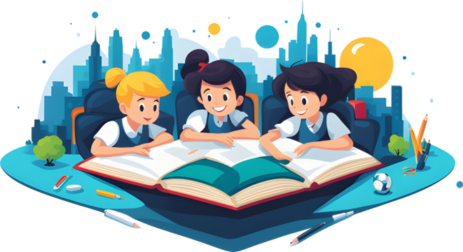 children reading a book - Powered by Adobe