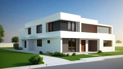 Stylish and compact 3D rendering of a contemporary home design. Concept for real estate or property.