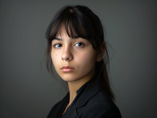 Woman in Black Shirt Looking at Camera