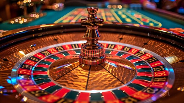 A zoomed-in view of a roulette wheel spinning, capturing the anticipation of the outcome