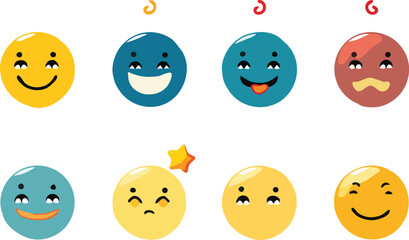 Set of emoticons with different emotions Cartoon style Vector illustration
