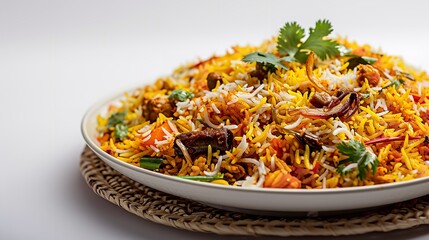 A Plate of Biryani on White Background for Food