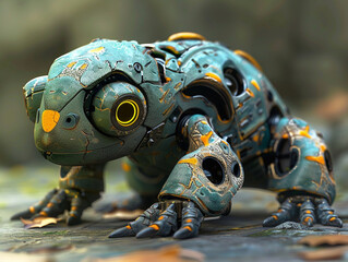 3d render of a small lizard robot blending into its surroundings