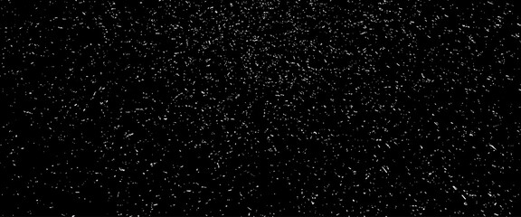 Vector snow, stars, twinkling lights, rain drops on black background.