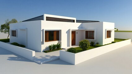 3D model of a white house against a gray backdrop. Concept for real estate or property.