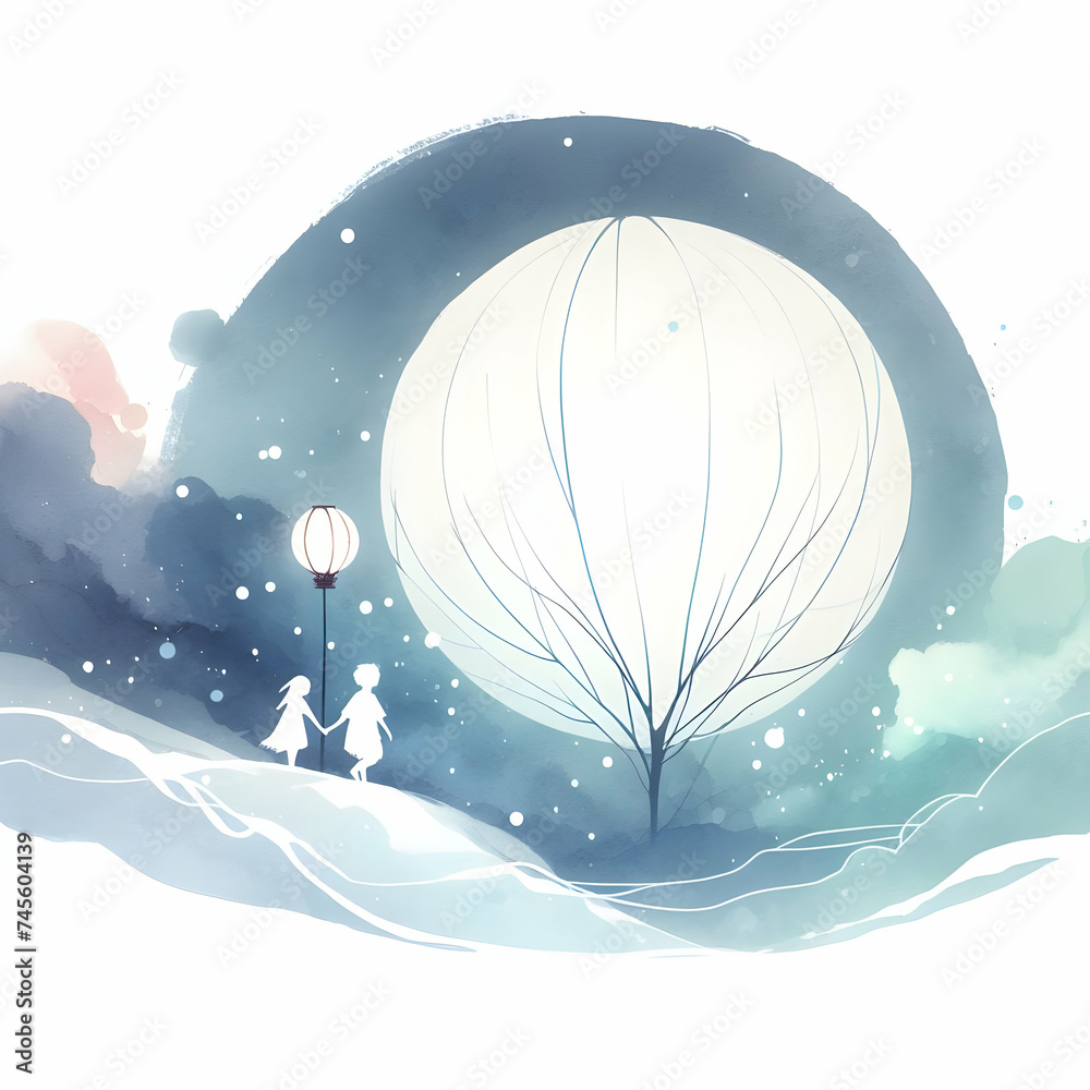 Wall mural landscape with moon and snow