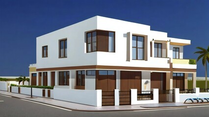 Typical region house, Stylish and compact 3D rendering of a contemporary home design. Concept for real estate or property.