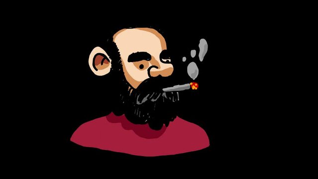 animation with hand drawn transparent background of a man smoking