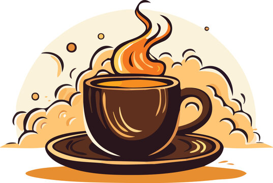 Illustration of a cup of hot coffee with steam on a white background