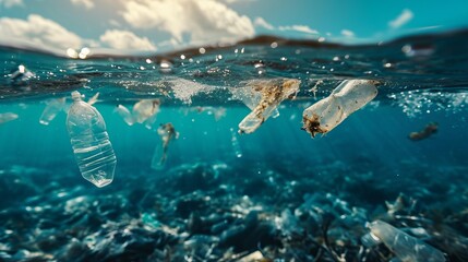 Fototapeta na wymiar Garbage, plastic in the ocean.